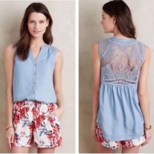 Anthro Holding Horses Lorna Chambray Crochet Tank